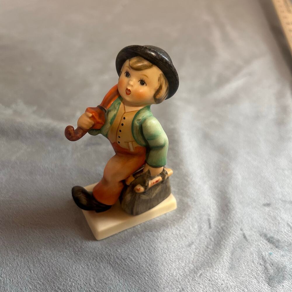 Hummel Figurine Merry Wanderer boy with umbrella vintage glass
